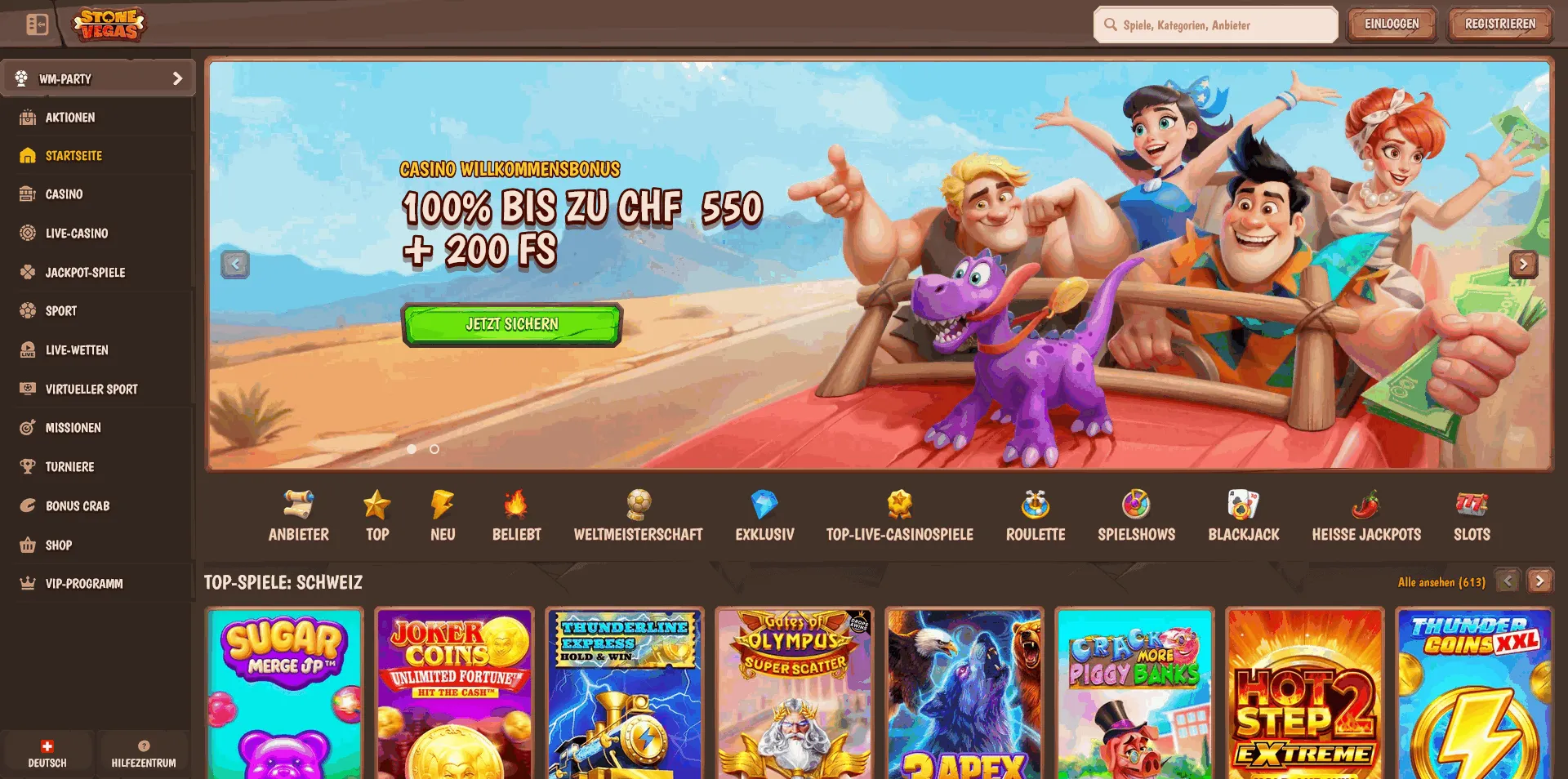 Stone Vegas Casino mit Schweizer Franken