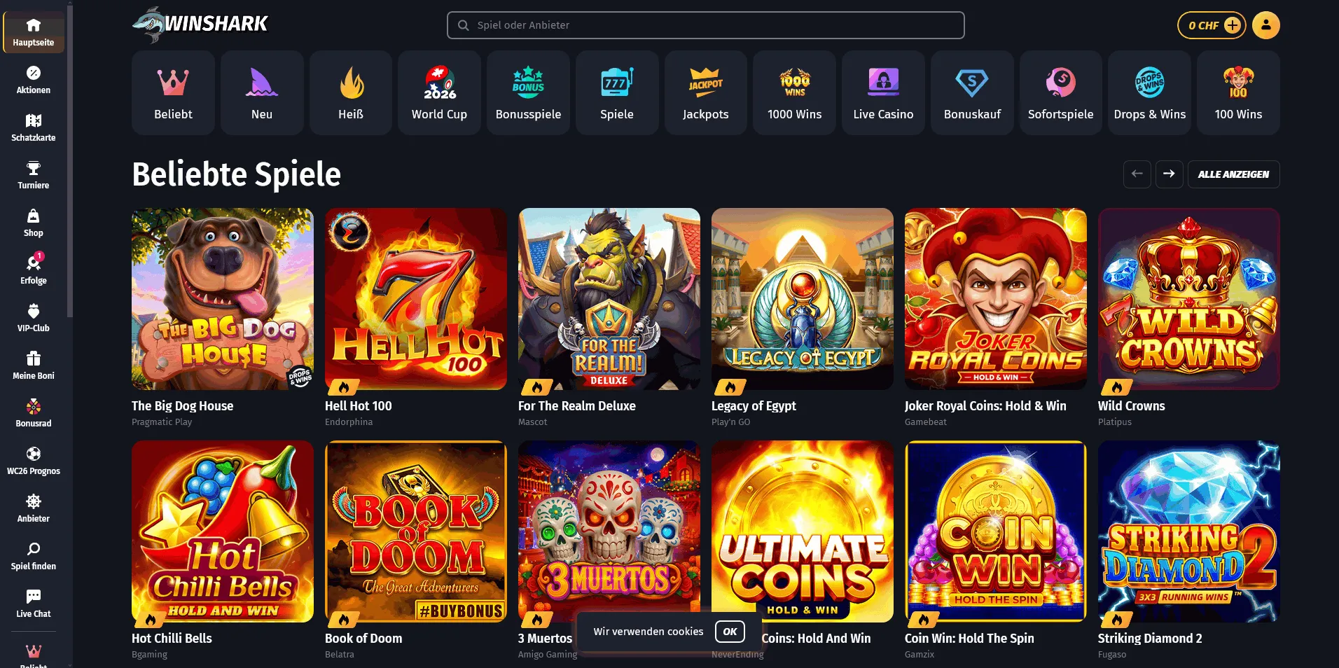 Winshark Casino mit Schweizer Franken