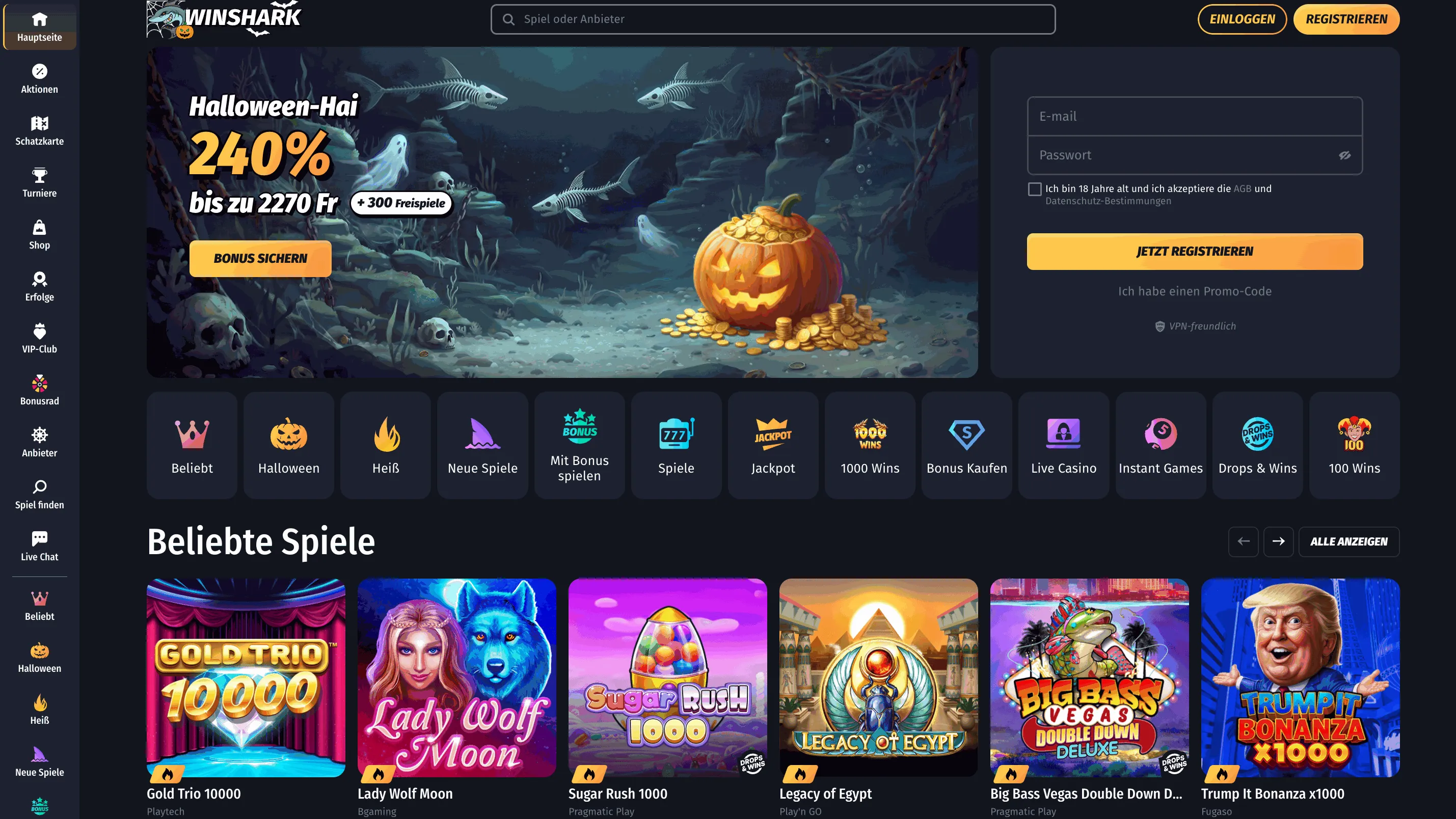 Winshark Online Casino im Ausland